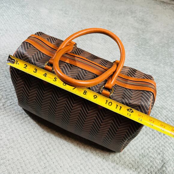 Vintage RALPH LAUREN Boswell Brown Striped Monogram Speedy Duffle Bag Barrell - Picture 9 of 12